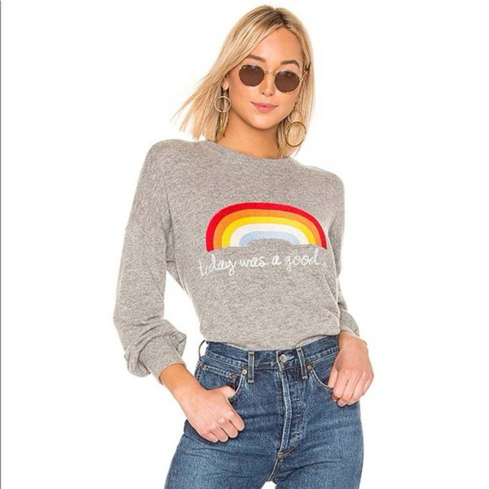 Spiritual Gangster Women’s Gray Sweater with Rainbow Embroidery Large